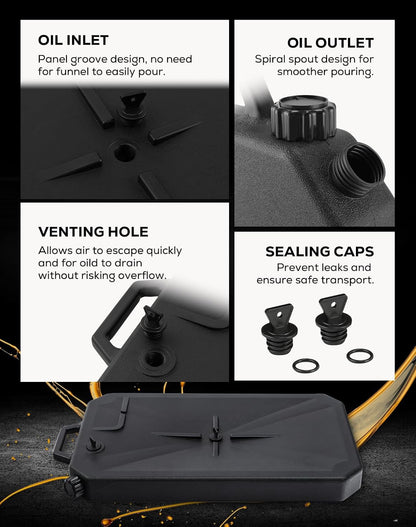XFMT Oil Drain Pan 10 Quart Low Profile Oil Drain Container for Oil Change, Panel Groove Design, with Portable Handle & Sealing Caps, Universal Fit For Motorcycle Car ATV
