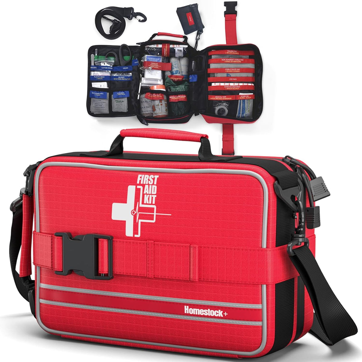 First Aid Kit, Professional Trauma First Aid Kit with Labelled Compartments Molle System for Car, Hiking, Backpacking, Camping, Traveling, and Cycling