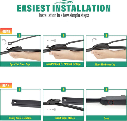 26" 16" 12" Windshield Wiper Blades Replacement for Toyota RAV4 2019 2020 2021 2022 2023 2024 2025 RAV 4 / Mazda 5 2006-2015 Premium All Weather Front Rear Wipers Set - OEM Quality (Pack of 3) - Colors A