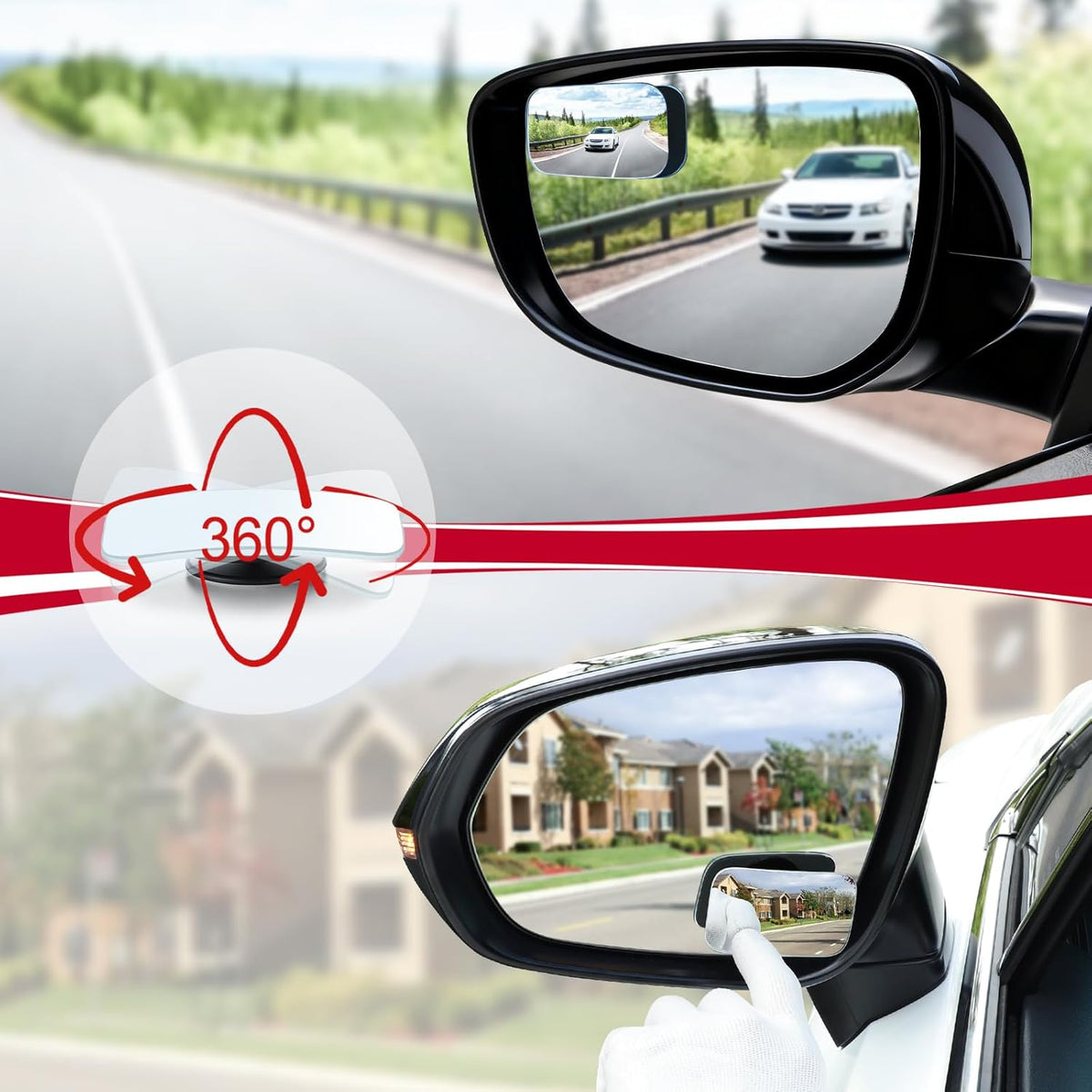 LivTee Blind Spot Mirrors, HD Glass Frameless Convex Rear View Mirrors, Wide Angle Adjustable Stick for Side Mirror, Automotive Exterior Accessories for Car, SUV & Trucks, Pack of 2