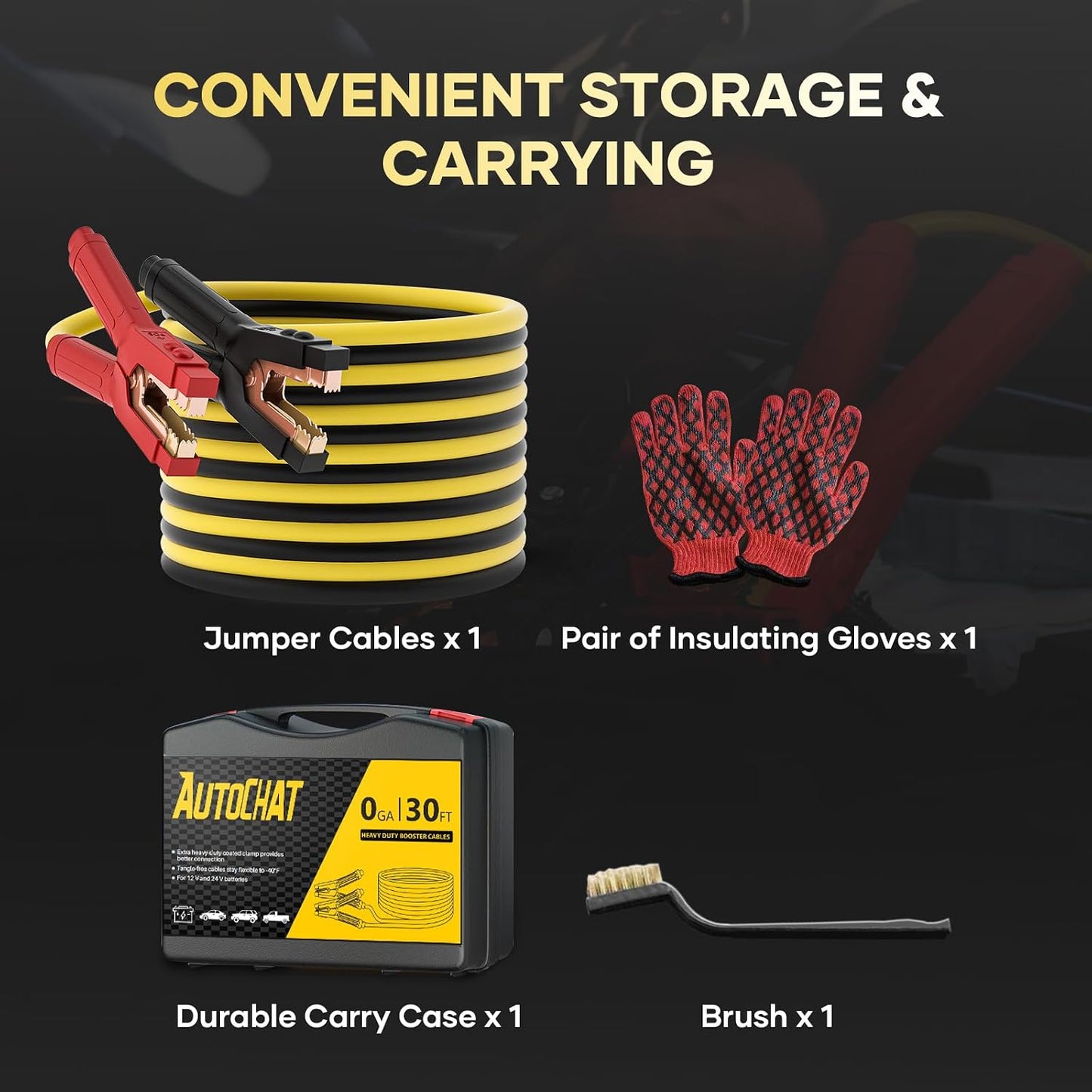 Jumper Cables for Car, Heavy Duty Automotive Booster Cables for Car, SUV and Trucks Battery, for Jump Starting Dead or Weak Batteries with Carry Bag, Gloves, Brushes(6 Gauge 16 Feet)