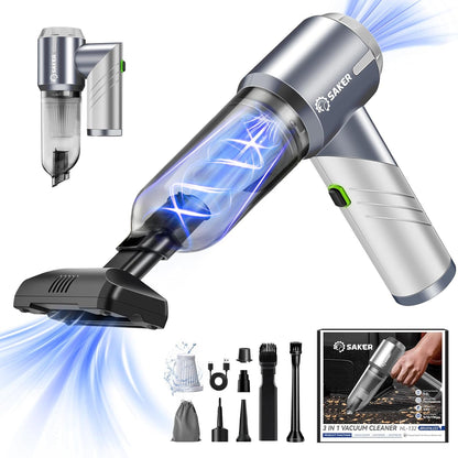 Saker Handheld Car Vacuum Portable Cordless17000PA Mini Air Duster Blower Rechargeable Foldable Vacuum Cleaner with Brushless Motor for Home, Office Pet HL132 Black