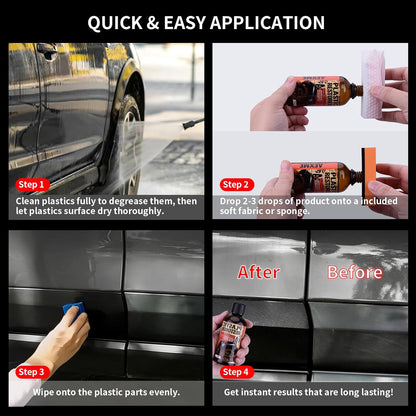 Car Plastic Restorer - Ceramic Crystal Coating Technology, Quickly Repair Fading Bumpers, Plastic and Rubber, Back to Black Shine，Black Trim Restorer with Effects Lasting up to 6 Months