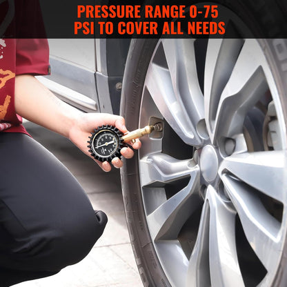 ETENWOLF Tire Pressure Gauge for Cars 0-75 PSI, Air Pressure Gauge with Large Glow Dial, Calibrated to ANSI B40.1 Grade A(Plus-Minus 1%), Tire Gauge for Tire Pressure Car Accessories (Black)
