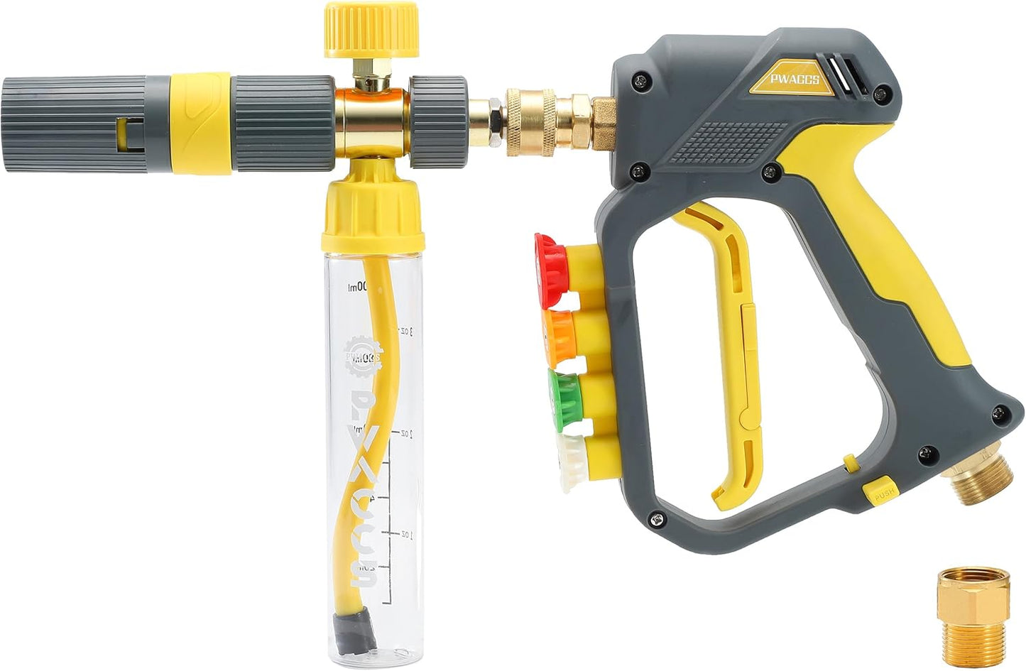 PWACCS Pressure Washer Foam Gun, Short Pressure Washer Gun, Foam Cannon for Car Wash Kit with 1/4" Quick Connector, Pressure Wash Handle for Power Washer with M22 Male Inlet, 4000 PSI, 1.5 Liter
