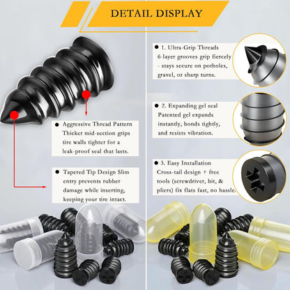 80Pcs Tire Repair Rubber Nails Kit with 4 Sizes, Vacuum Tire Repair Rubber Nail, Screw in Tire Repair Plugs, Tire Rubber Nails Tool, Quick Self-Service Tire Repair Tools for Car, Motorcycle, Truck
