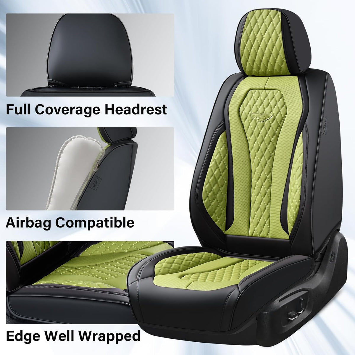 Coverado Seat Covers, Car Seat Covers Full Set, Black Car Seat Cover, Car Seat Covers Front Seats Back Seat Cover, Waterproof Car Seat Cushion, Leather Seat Covers Seat Protector Fit for Most Cars