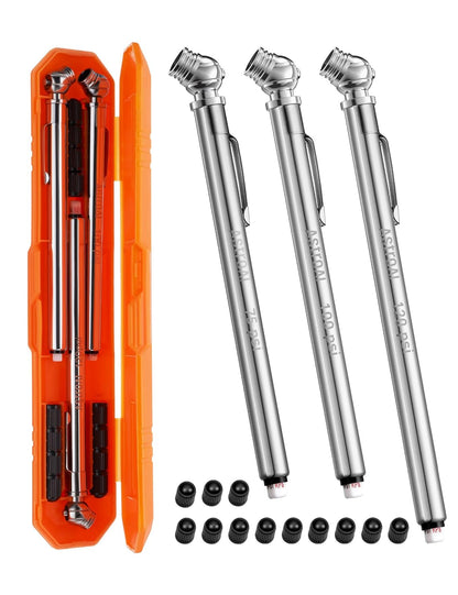 AstroAI Pencil Tire Pressure Gauge 2 Pack 10-75PSI, Calibrated to ANSI B40.1 Grade B (2%), Stainless Steel Body, Car Accessories with 3 Measurements for Cars, Bikes, Vehicles
