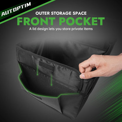 AUTOPTIM Car Trunk Organizer - Collapsible Car Organizer with Non Slip Bottom & Multiple Pockets for Groceries, Trunk Storage with Base Panel for SUV Sedan Van, 2 Compartments (Black, Small)