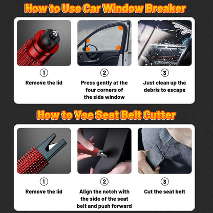 smosun Safehammer - Upgraded Safe Hammer Glass Breaker Under Water, Car Hammer Seatbelt Cutter Window Breaker Emergency Escape Tool, Safehammer Glass Breaker for New Cars (3PCS Red & Black & Silver)