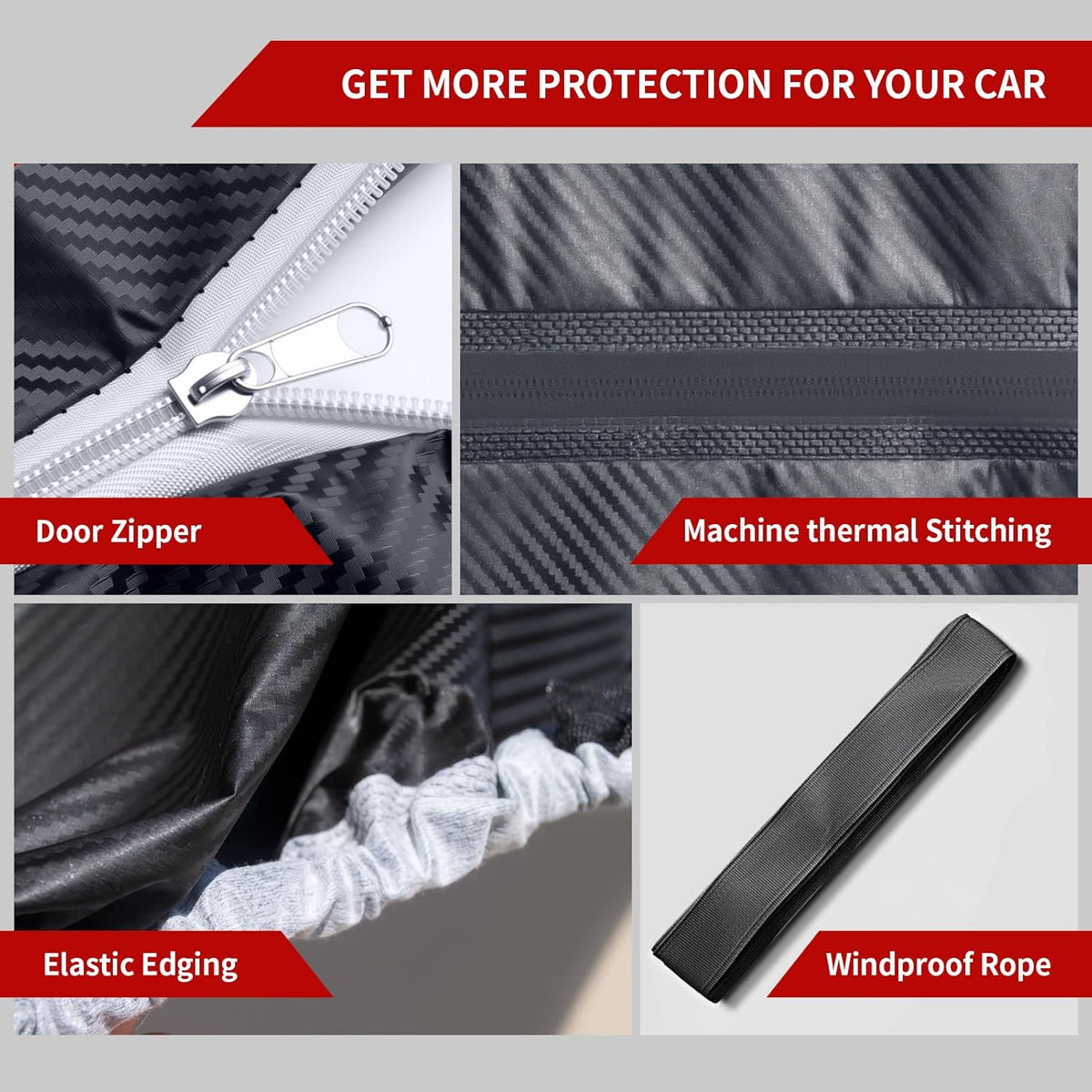 Car Cover Waterproof All Weather,6 Layers Car Covers for Automobiles, Full Exterior Cover with Zipper, Outdoor Car Cover Sun UV Rain Snow Wind Protection, Fit for 185"(185*70*59 inch)Sedan