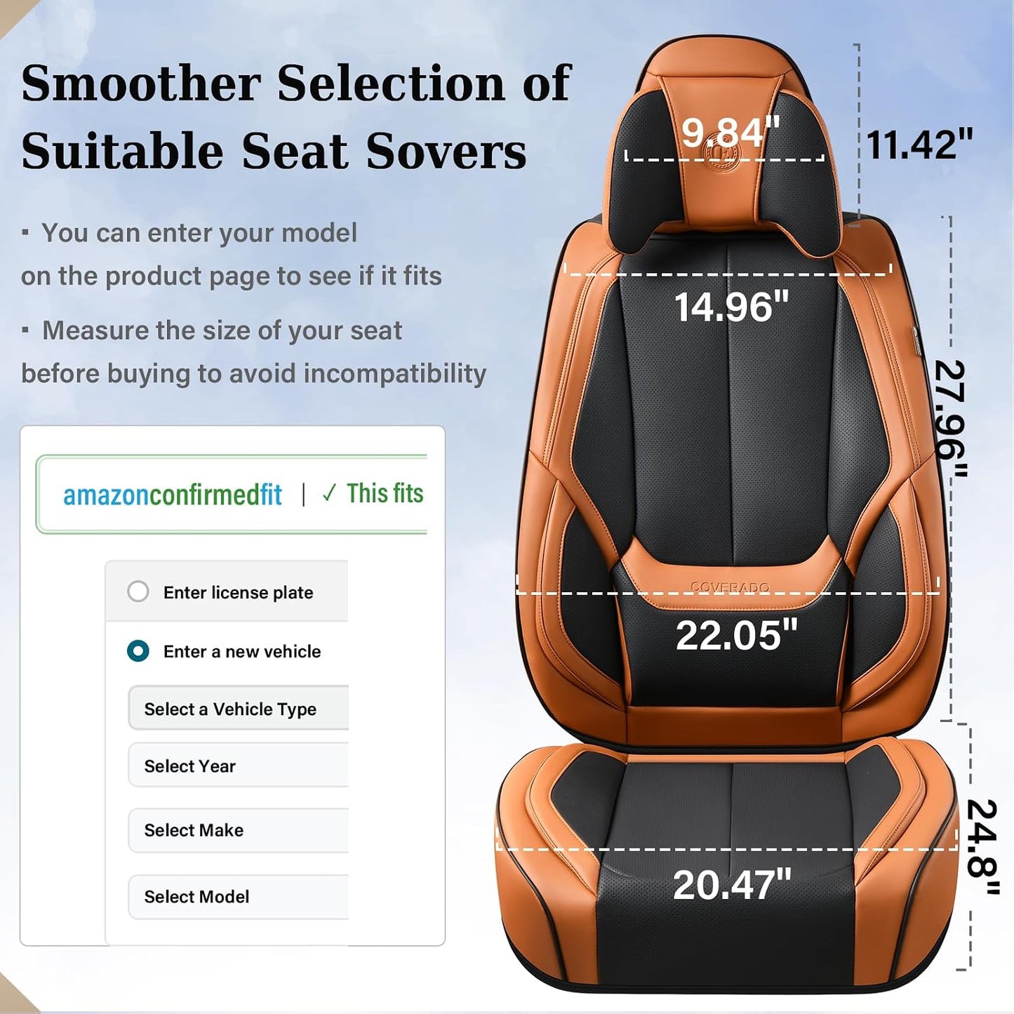 Coverado Seat Covers Full Set, Black Seat Covers for Cars 5 Seats, Car Seat Protector, Waterproof Nappa Leather Car Seat Cushion, Front and Rear Car Seat Cover Fit for Most Sedans SUV Pick-up Truck - Colors A