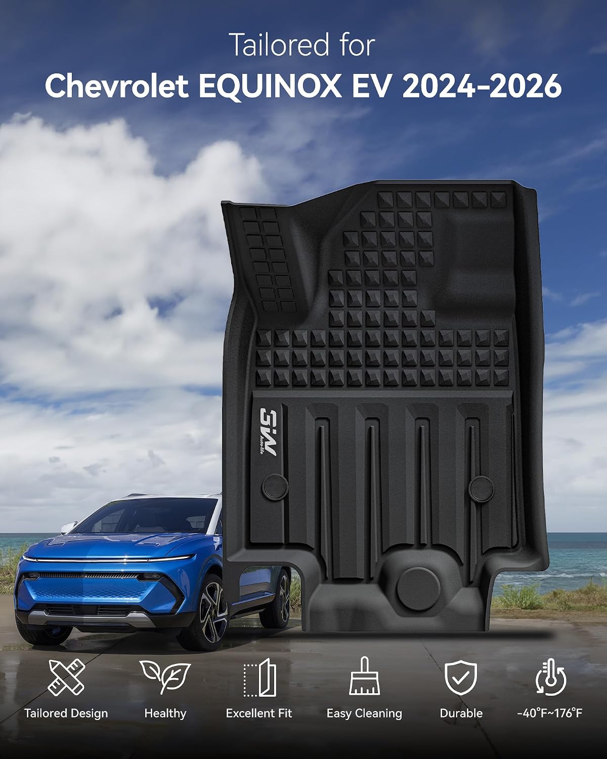 3W Floor Mats & Cargo Liner Fit for 2021 2022 2023 2024 2025 2026 Chevy Tahoe/GMC Yukon/Cadillac Escalade 7 Seat, TPE All Weather Custom Fit Car Accessories Heavy Duty Rubber Full Set Trunk Mats - Colors B
