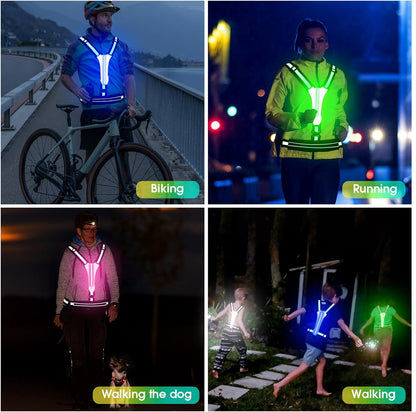 LED Reflective Light Up Safety Running Vest for Biking Walking at Night, LOYAL SEA High Visible Adjustable Running Light for Runners Rechargeable with Pouch, Reflective Running Belt Gear for Men Women