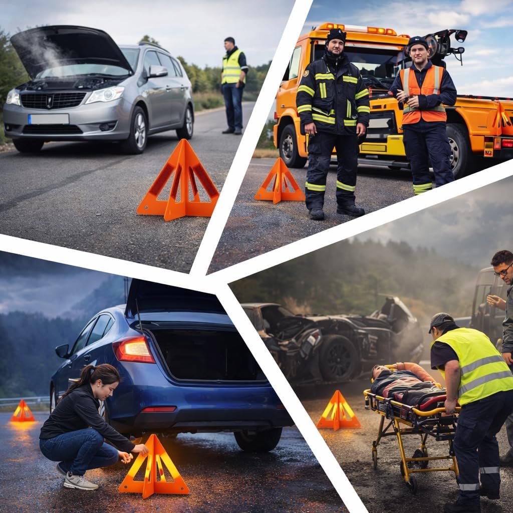 Safety Triangles for Vehicles, 6 Set Emergency Warning Reflective Triangles, Modular Two-Piece Design, High Visibility Roadside Safety Triangles for Car, Truck, SUV