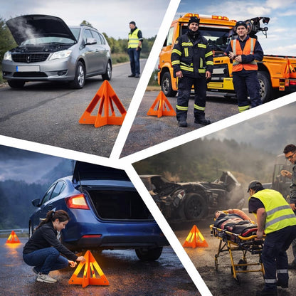 Safety Triangles for Vehicles, 6 Set Emergency Warning Reflective Triangles, Modular Two-Piece Design, High Visibility Roadside Safety Triangles for Car, Truck, SUV