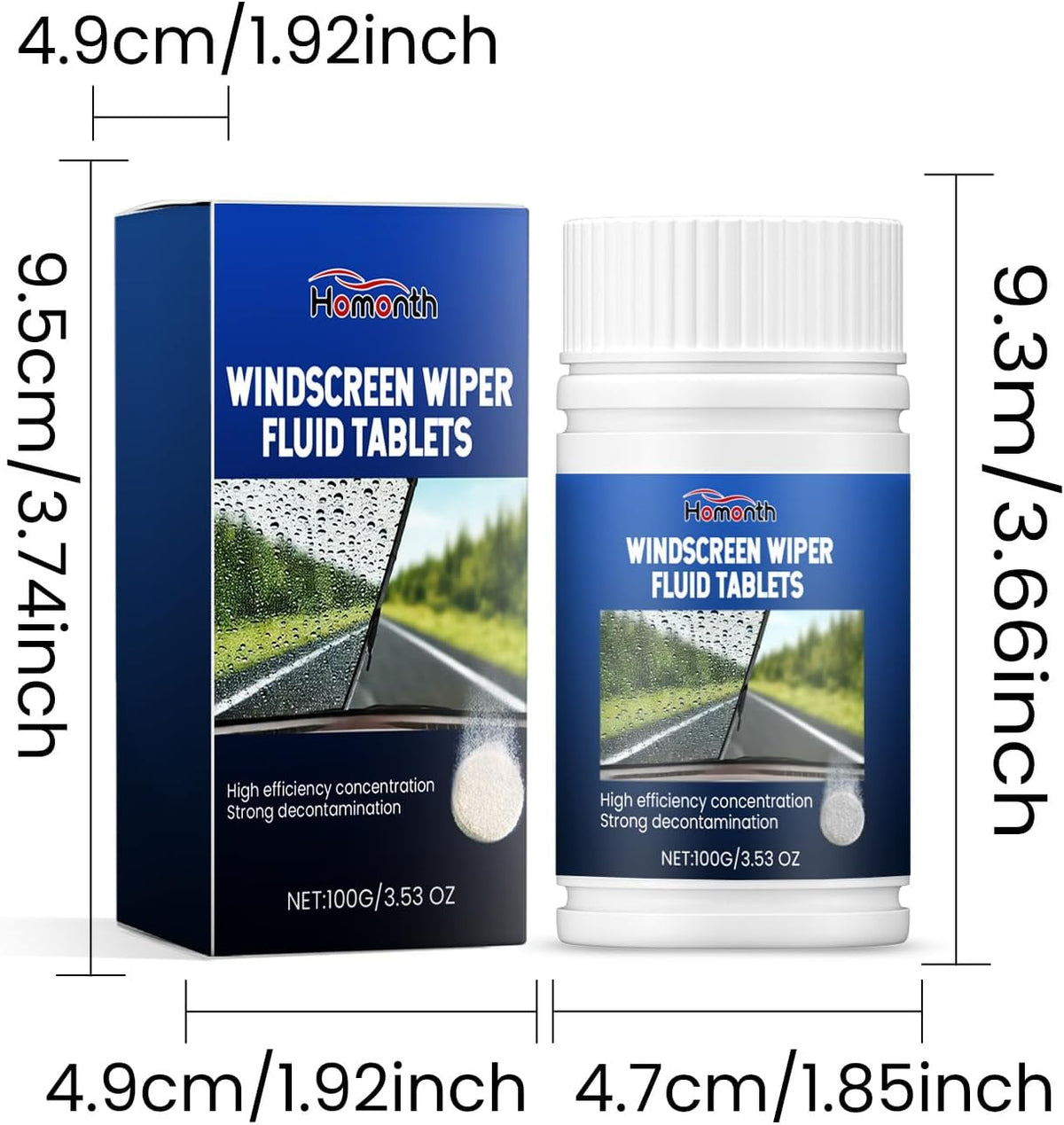 Surakey 100g Car Windshield Washer Fluid Concentrated Clean Tablets,Windshield Wiper Fluid Solid Effervescent Tablet, Remove Glass Stains,Clear Vision Professional Car Window Cleaner