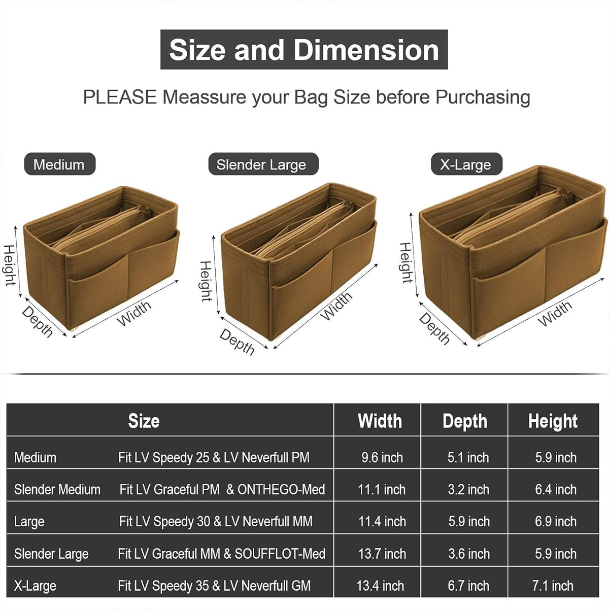 OMYSTYLE Purse Organizer Insert, Felt Tote Bag Organizer Insert with 5 Sizes, Handbag Dividers for Inside Purse, Compatible with Longchamp, Neverful, Speedy and More