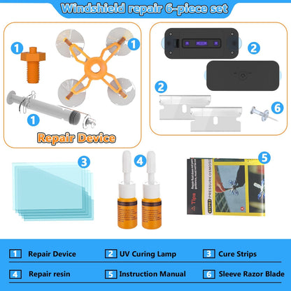 Windshield Repair Kit, 4 Pack Windshield Crack Repair Kit, Upgraded Windshield Chip Repair Kit with Pressure Syringes, Car Window Crack Repair Kit Quick Fix for Bulls-Eye & Star-Shaped Chips, Cracks