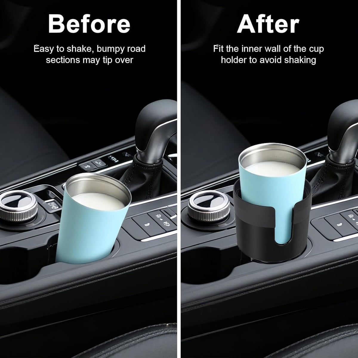 Car Cup Holder Expander, Large Cup Holder Extender for Car | Water bottle Holder Adapter with Adjustable Base Fits Yeti, Hydro Flask 24/32oz, Big Water Bottles in 3"-3.9", Black