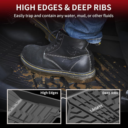LASFIT Floor Mats for 2019-2025 2026 Ram 2500/3500 Crew Cab Bucket Seat for Carpet & Vinyl Floor (NOT fit Model with PTO Kit), All Weather TPE Custom Fit Car Mats Floor Liners 1st & 2nd Row, Black
