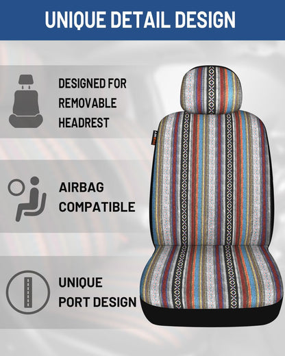 Baja Saddle Blanket Car Seat Covers Front Set, Washable Breathable Striped Woven Cloth Seat Covers for Cars, SUV, Truck, Airbag Compatible(Orange)