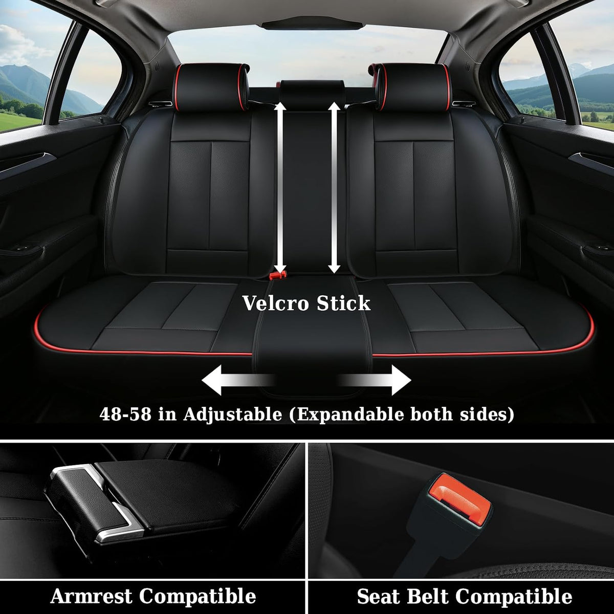 Coverado Seat Covers Full Set, Black Seat Covers for Cars 5 Seats, Car Seat Protector, Waterproof Nappa Leather Car Seat Cushion, Front and Rear Car Seat Cover Fit for Most Sedans SUV Pick-up Truck - Colors A