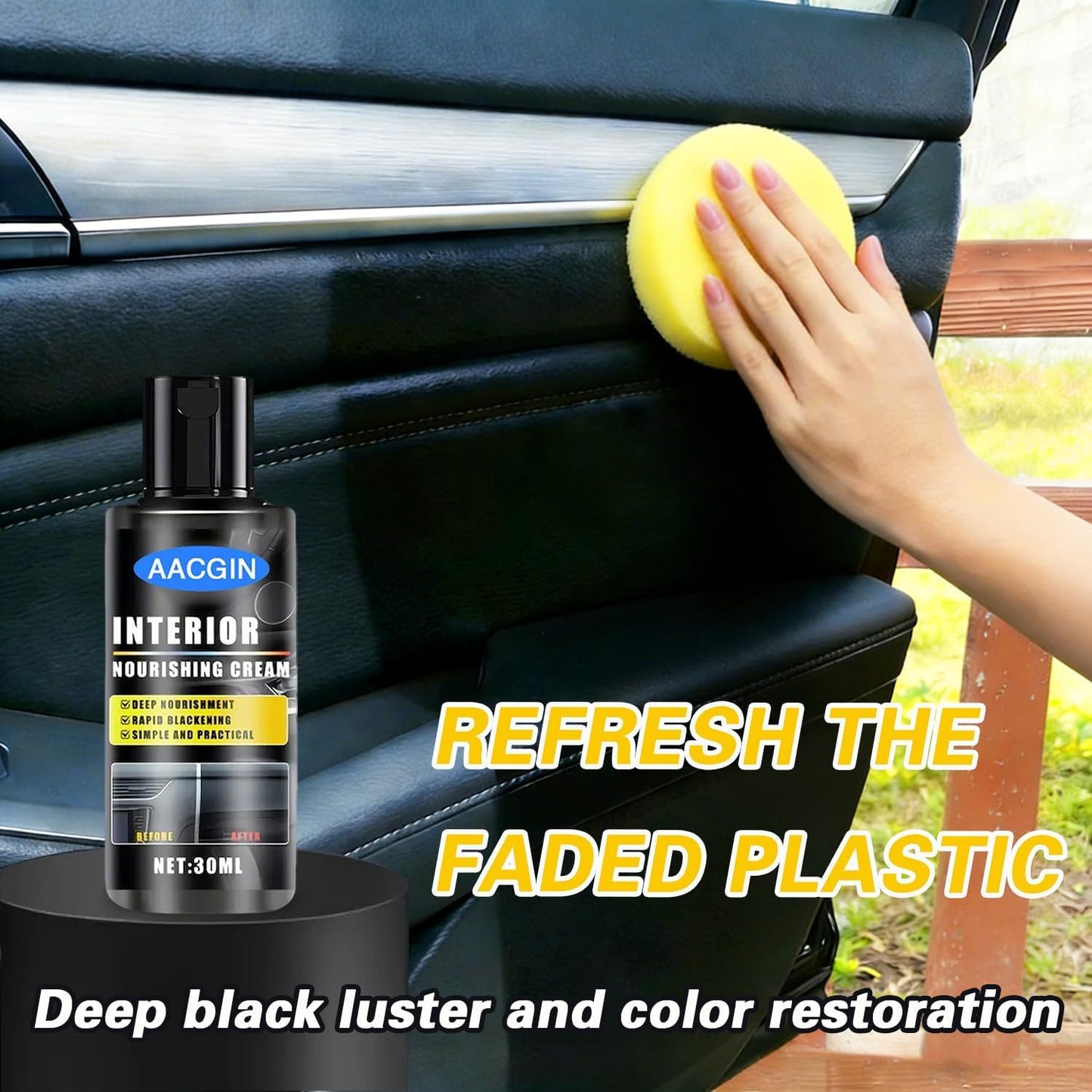 2 Pack Car Black Plastic Trim Restorer, Restore Faded Vinyl Rubber Surfaces, UV Protection Deep Shine Polishing Agent, Exterior Interior Auto Detailing Care 30ml