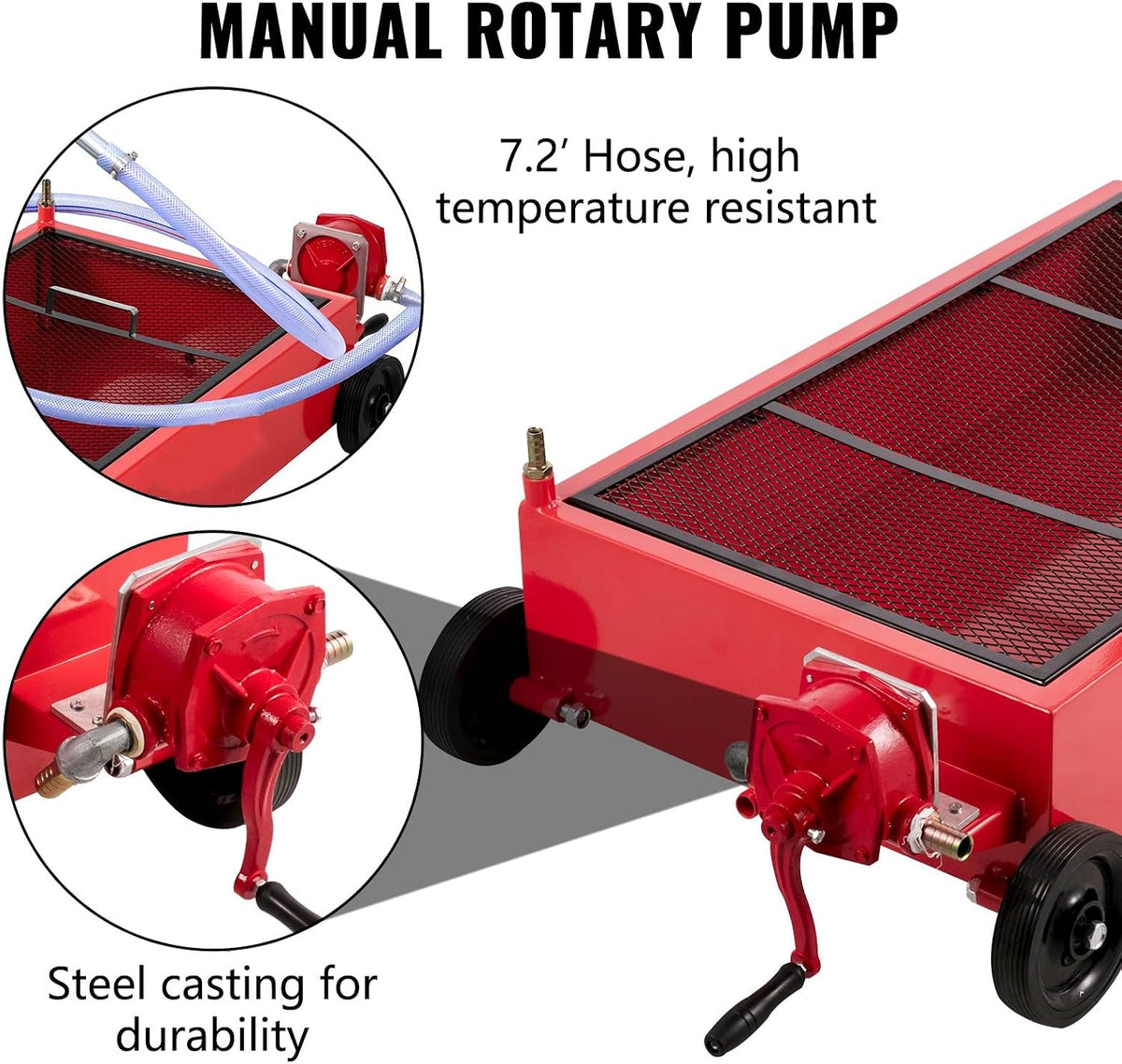 VEVOR Low Profile Electric Oil Drain Pan, 20 Gal Capacity, Rolling Oil Drain Pan with 110V High-Flow Pump, 7.2 ft Hose & T Folding Handle, Leak-proof & Corrosion-resistant, Fit for Trucks, ATVs, White