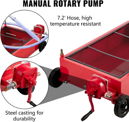 VEVOR Low Profile Electric Oil Drain Pan, 20 Gal Capacity, Rolling Oil Drain Pan with 110V High-Flow Pump, 7.2 ft Hose & T Folding Handle, Leak-proof & Corrosion-resistant, Fit for Trucks, ATVs, White