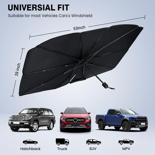 Windshield Sun Shade Umbrella - Car Sun Shade Windshield, Foldable Car Window Shades, Reflector Sunshade Offers Ultimate Sun Protection for Hatchback, Truck, SUV, MPV