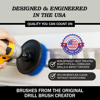 Drillbrush Car Detailing Kit | Drill Brush Set – Soft Bristle Power Scrubber Attachments for Cleaning Car Interior, Upholstery, Carpet, Seats, Wheels, Rims, Dash, Console, and Trim - Nylon Scrub Brush