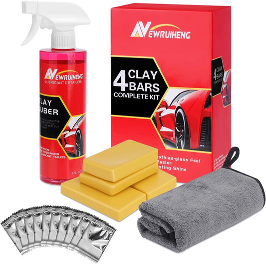 Car Clay Bars Auto Detailing and Clay Synthetic Lubricant Kit with 4 PCS Clay Bars, Clay bar Lubricant Tablets 10 Pack, Spray Bottle and Microfiber Towel for Car Detailing Cleaning