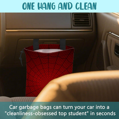 Car Garbage Bag Colorful Floral Spring Daisy Drawstring Car Trash Bag Hanging for Back Seat with Adjustable Buckle Canvas Vehicle Trash Can Easy-to-Install
