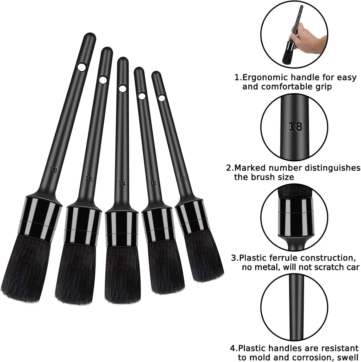 HMPLL 10pcs Auto Car Detailing Brush Set Car Interior Cleaning Kit Includes 5 Boar Hair Detail Brush,3 Wire Brush, 2 Air Vent Brush for Cleaning Car Interior Exterior, Dashboard Engines Leather Wheel
