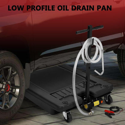 Garvee 20 gal Oil Drain Pan Oil Drain Tank, 76 L Low Profile Oil Drain Pan, Large Capacity Oil Change Pan with Manual Pump & T Foldable Hand and Wheels, 8 ft Hose Oil Drain Cart for Car, SUV, Trucks