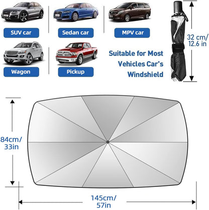 2026 Windshield Sun Shade Umbrella, Foldable Car Umbrella Sunshade with UV Block Car Front Window (Heat Insulation Protection) for Auto Windshield Covers Blackout Trucks Cars (Large)