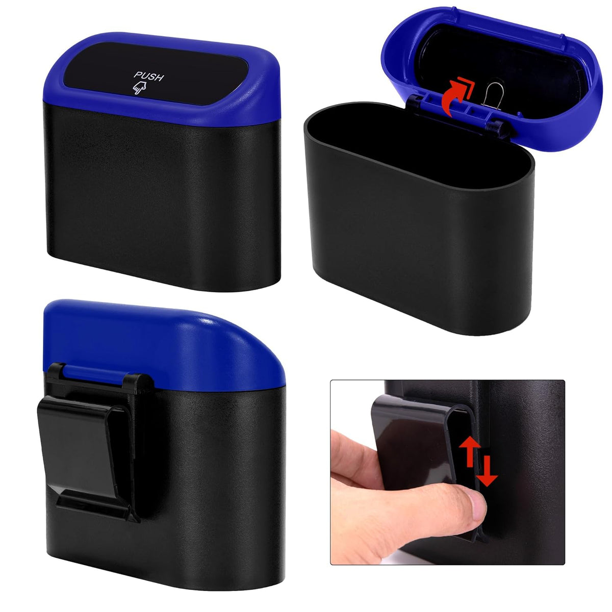 Ginsco 2 Pack Mini Car Trash Can with Lid, Small Car Garbage Can, Cute Leakproof ABS Trash Bin, Cars Accessories for Interior, Garbage Bin for Car, Home, Office with 120pcs Trash Bags Black