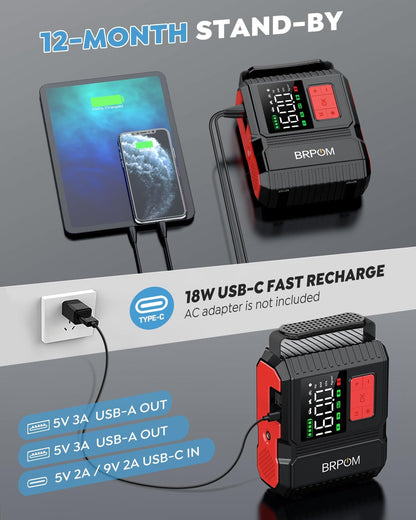 Car Jump Starter with Air Compressor, 9000A Peak 26800mah (Up to All Gas or 12.0L Diesel Engine, 50 Times) Portable160PSI Jump Starter 12V Auto Battery Jump Pack Quick Charge