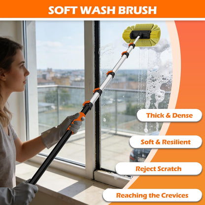 14FT Car Wash Brush with Long Handle, 12-Inch Soft Bristle Car Cleaning Brush for Cleaning RV, Truck, Boat, Solar Panels, Orange