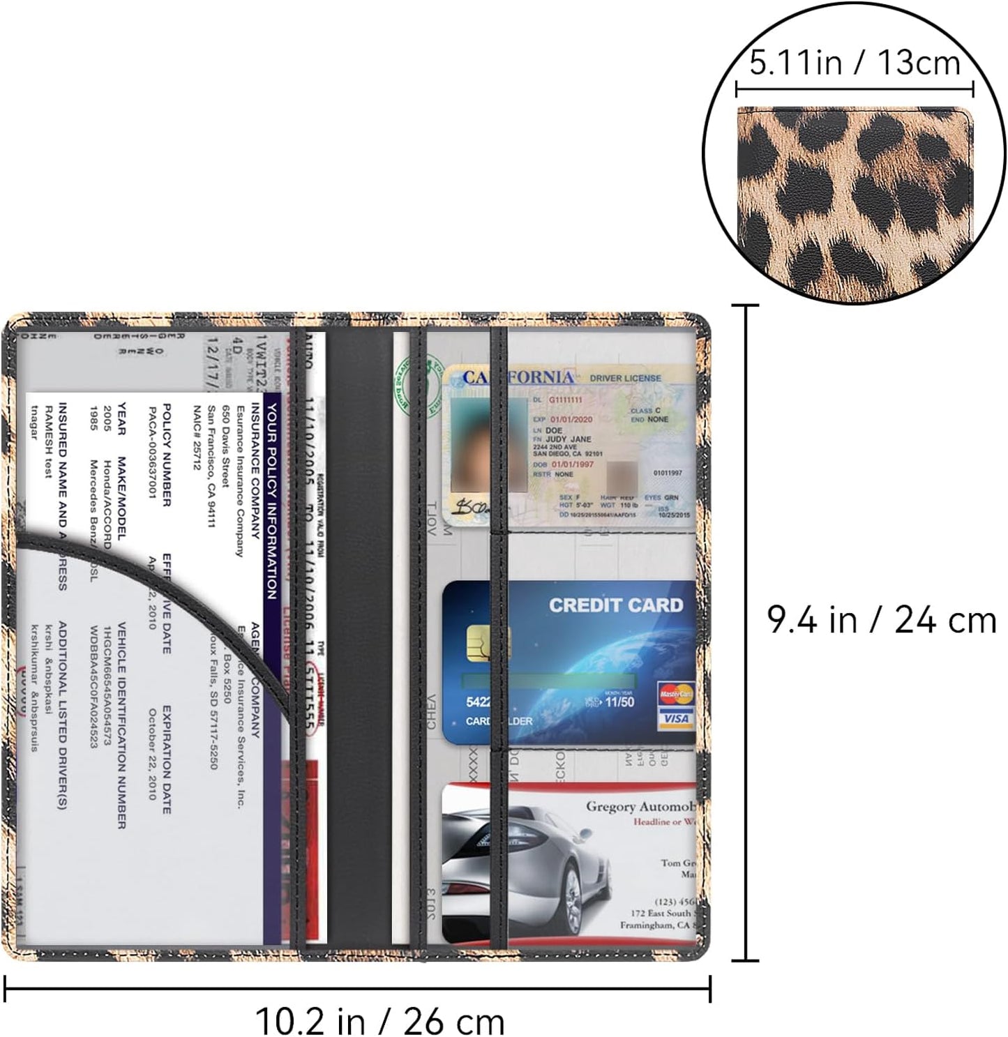 Car Registration and Insurance Holder, Premium Pu Leather Vehicle Glove Box Organizer - for Driver License, Cards & Essential Documents (L-Orange)