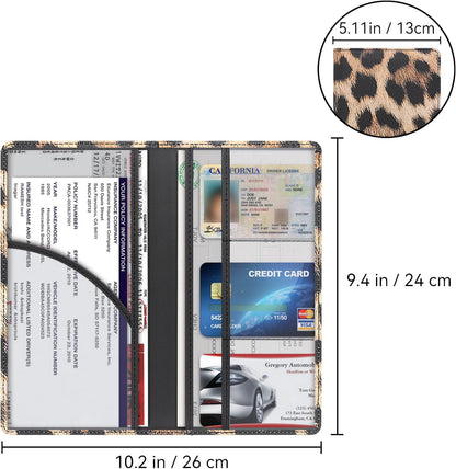 Car Registration and Insurance Holder, Premium Pu Leather Vehicle Glove Box Organizer - for Driver License, Cards & Essential Documents (L-Orange)