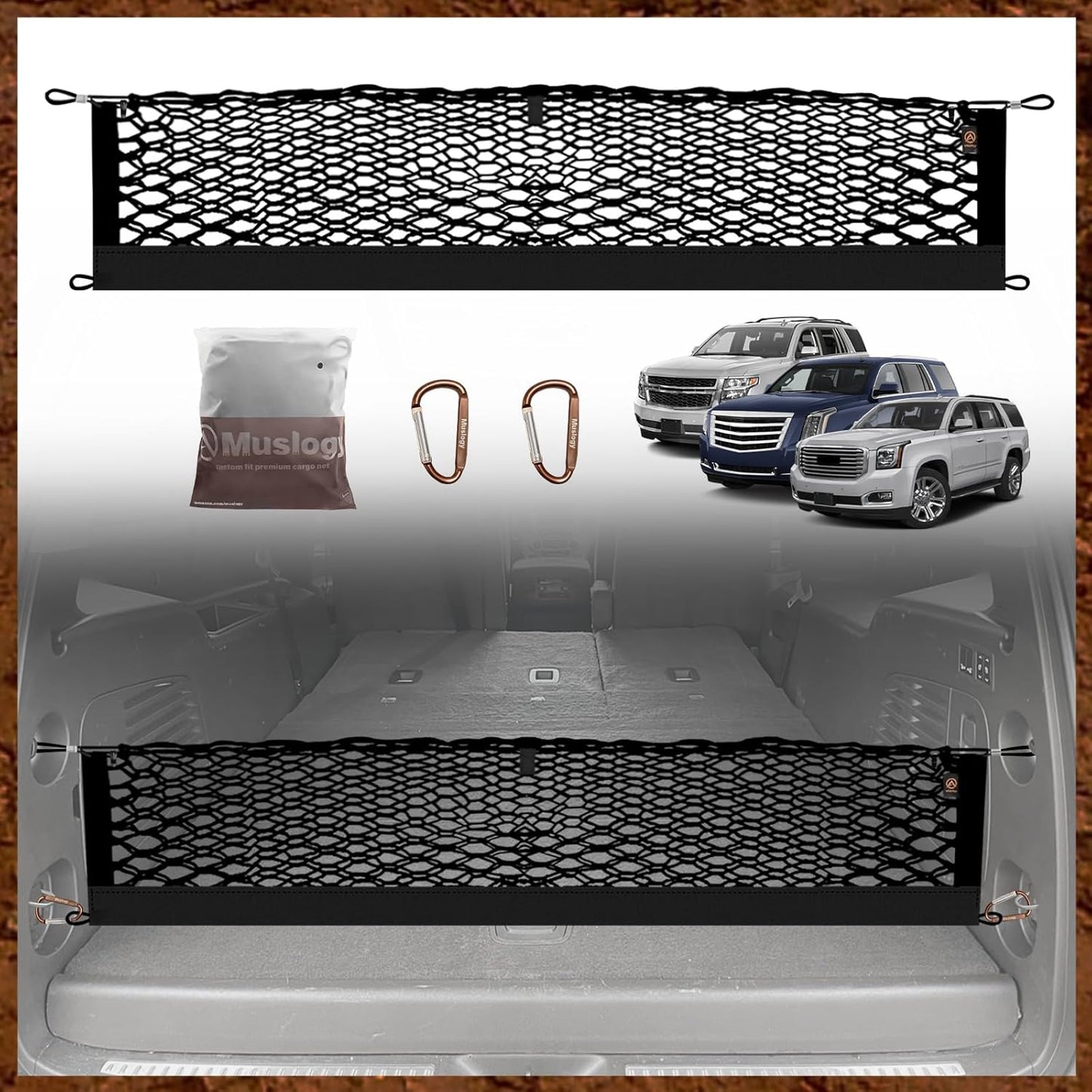 Muslogy Truck Bed Cargo Net Trunk Netting Compatible with 2023-2025 2026 Honda CR-V Accessories, Pickup Cargo Organizer SUV Sedan Storage Net w/Heavy Duty Carabiners - Colors A