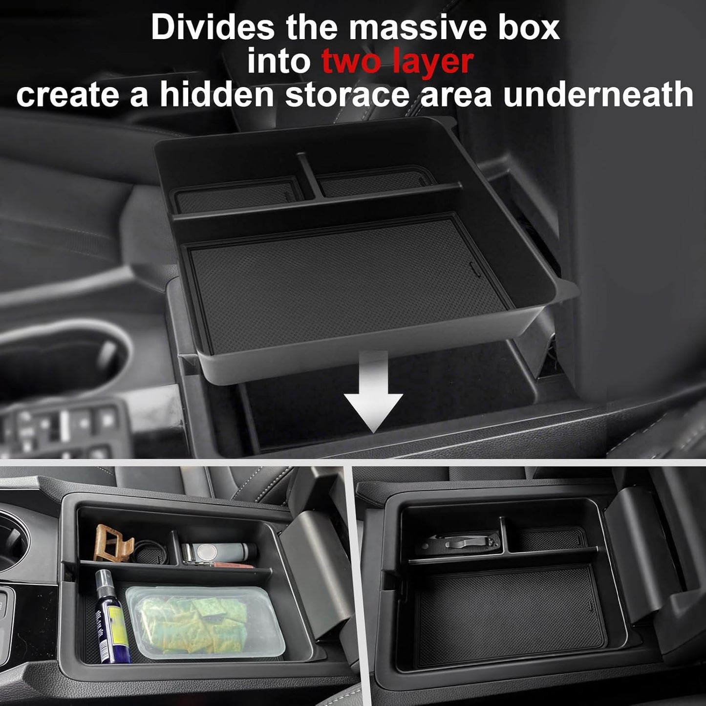 Muslogy Center Console Organizer Compatible with Honda Pilot 2023 2024 2025 2026, 2024-2026 Ridgeline/Passport Center Console Storage Box Divider Inserts Interior Accessories ABS Material(Gray)