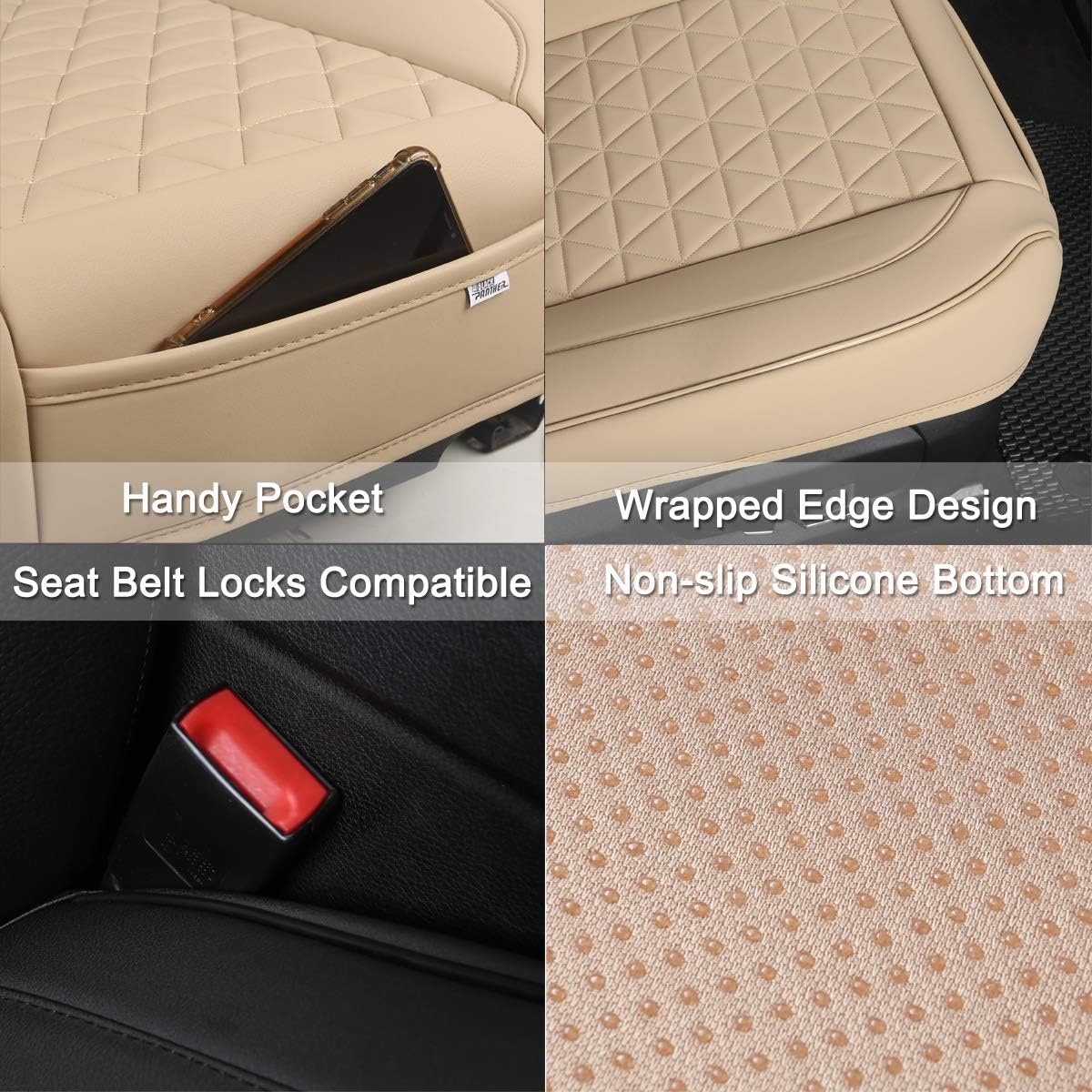 Black Panther Luxury Faux Leather Car Seat Cover Front Bottom Seat Cushion Cover, Anti-Slip and Wrap Around The Bottom, Fits 95% of Vehicles - 1 Piece,Black