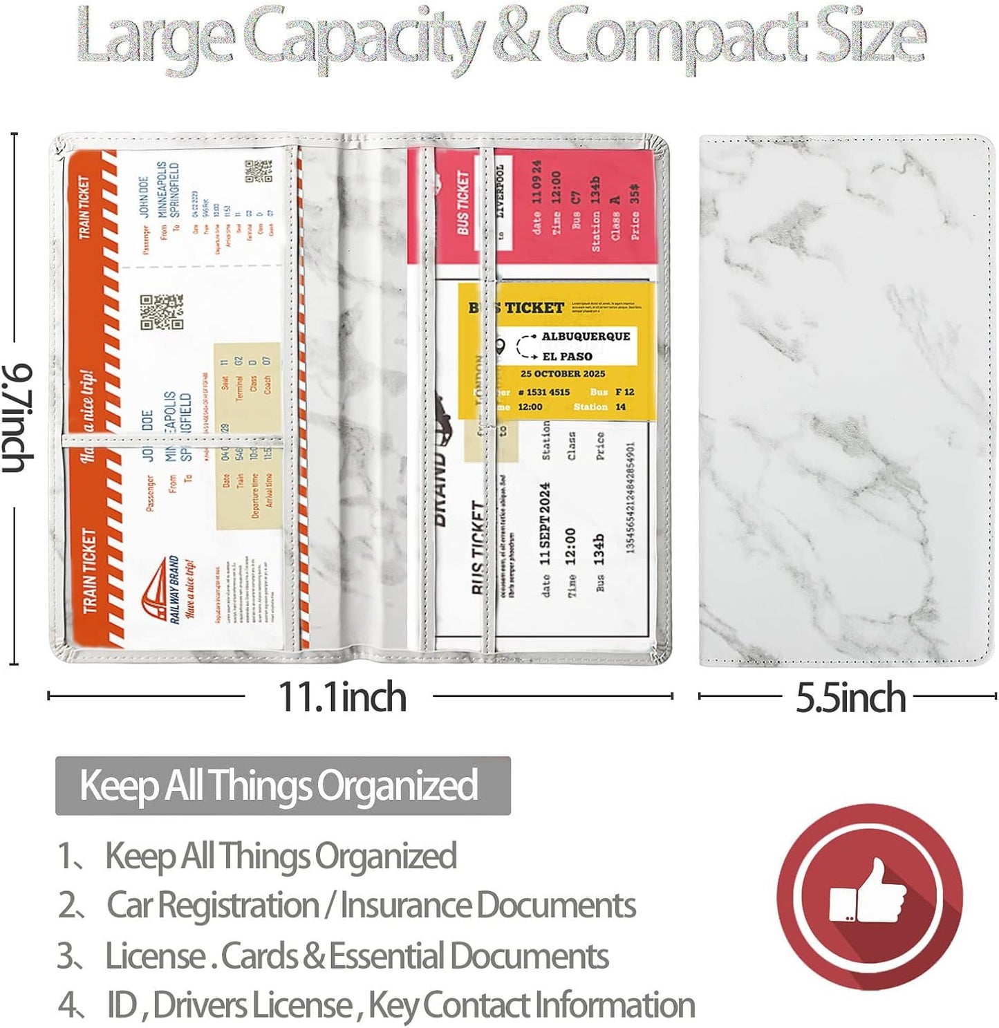 Car Registration and Insurance Card Holder - Leather Vehicle Glove Box Automobile Documents Paperwork Wallet Case Organizer for ID, Driver's License, Key, Cards - Car Accessories for Women&Men