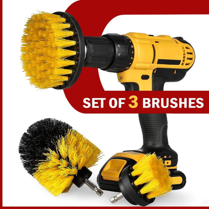 Drill Brush Car Detailing Attachment Set - 3 Piece Power Scrubber Brush Kit for Wheels, Tires, Carpet, Interior, Upholstery - Medium Stiff Nylon Brushes for Cordless Drill Cleaning