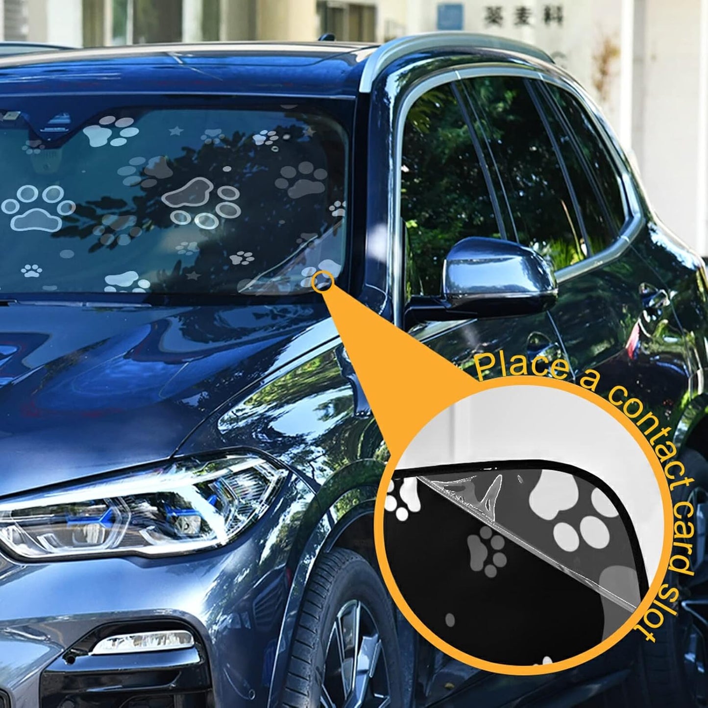 Black Leopard Car Windshield Sun Shade Animal Skin Print Foldable UV Ray Sun Visor Protector Sunshade to Keep Your Vehicle Cool (51" x 27.6")