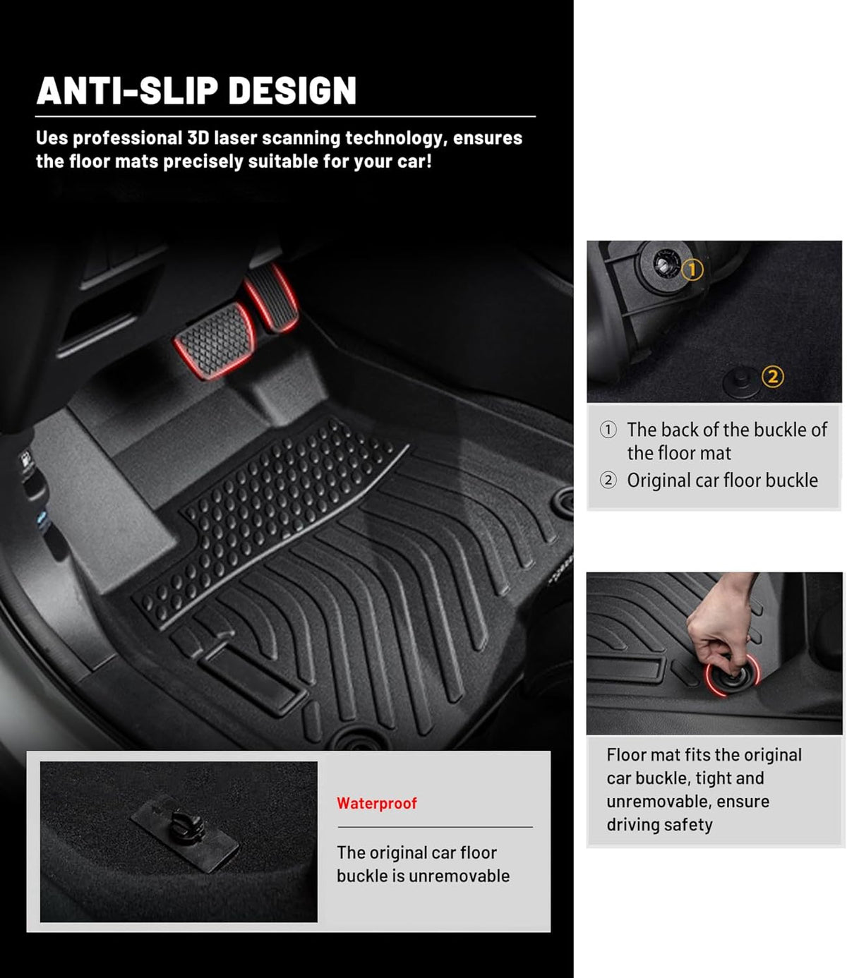 Car Floor Mats Replacement for Honda Civic Sedan & Sedan Si 2012-2015 (Not for Coupe) Heavy Duty Liner Custom Fit All Weather Protection Carpets Coverage Waterproof Durable Odorless