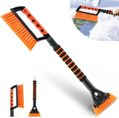 LivTee 32" Extendable Ice Scraper & Snow Brush for Car Windshield, 360° Rotating Snow Removal Tool for Cars, Trucks & SUVs, Automotive Winter Essentials & Car Accessories for Men, Orange